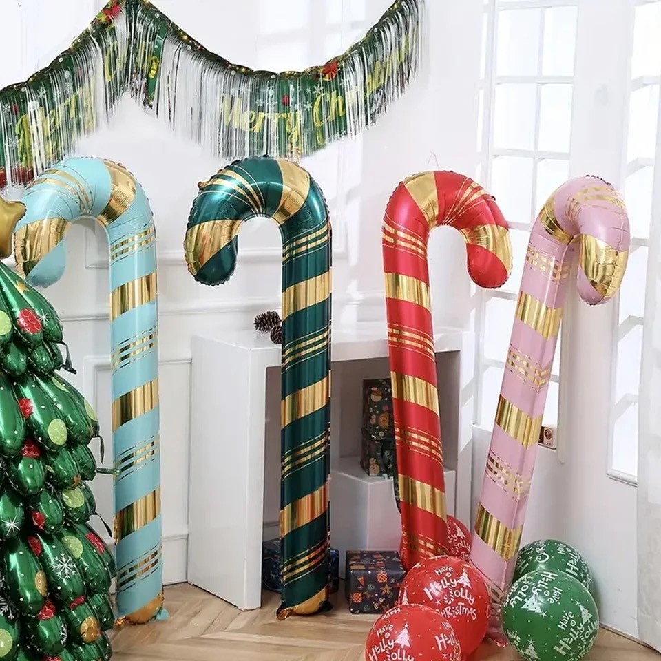 ลูกโป่งปาร์ตี้คริสต์มาส Santa Claus Strike Stick Ballon Snowman Candy Cane สวัสดีปีใหม่ Merry Christmas Decorative
