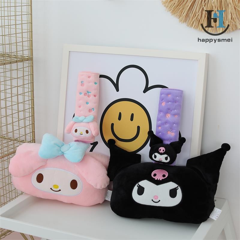 [GA] น่ารัก Sanrio รถ Plush Headrest หมอนรองคอรถที่นั่งเข็มขัด Melody Kuromi เข็มขัดนิรภัยไหล่ Pad รถตกแต่งภายในของขวัญ TH