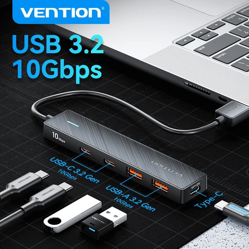 Vention USB HUB 10Gbps USB-A 3.2 Gen2 USB Splitter USB C USB A Hub 4 พอร์ต USB 3