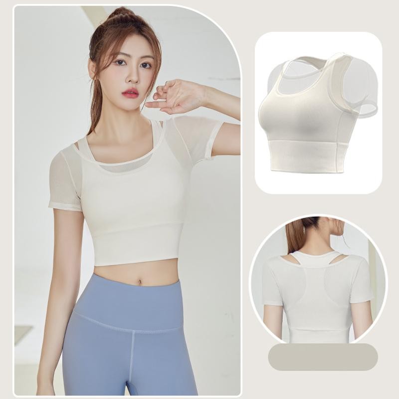 mvp sport แขนสั้นกีฬาตาข่ายบาง โยคะแขนสั้น เสื้อผ้าออกกำลังกาย รูปที่ 3