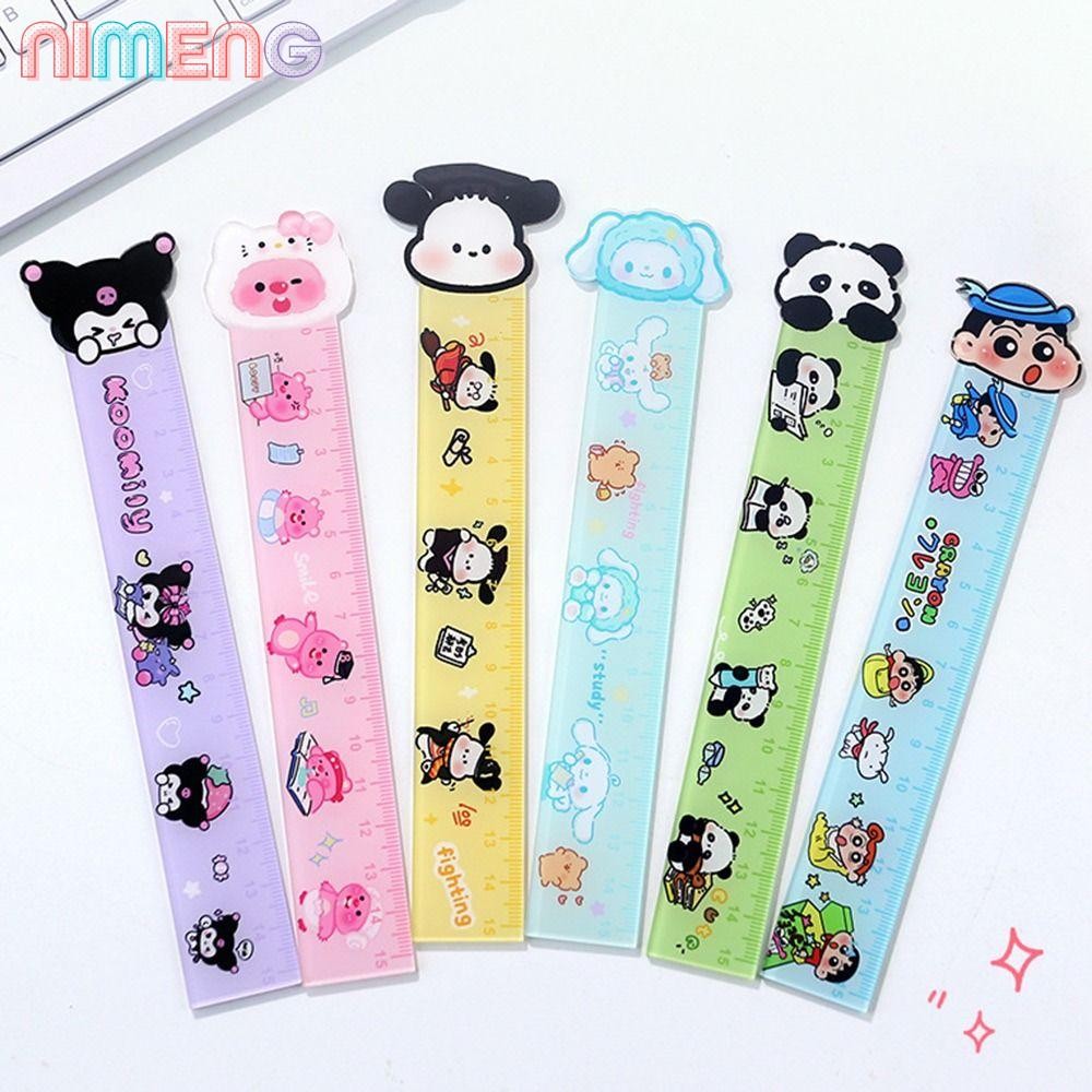 Nimeng 4 ชิ้น/เซ็ต Capybara ไม้บรรทัด, ชุดไม้บรรทัด Kulomi เครยอนชินจัง, เครื่องเขียนการวาดภาพลายการ์ตูนไม้บรรทัดตรง