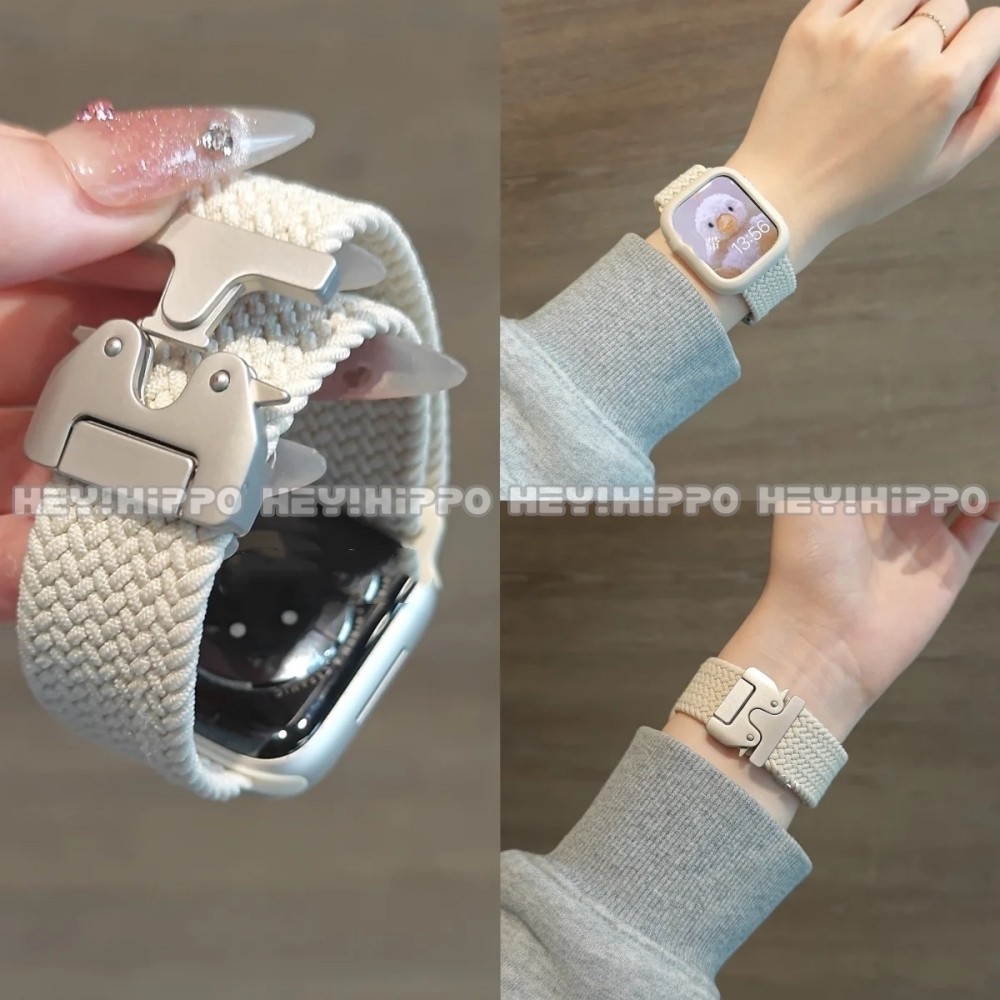 หัวเข็มขัดร่มชูชีพใหม่เหมาะสําหรับสมาร์ทวอทช์ซีรีส์ 10/9/8/7/6/SE/5/4 สายรัดไนลอนยืดหยุ่นเหมาะสําหรับ iwatch 49/46/45/44/42/41/40/38 มม.