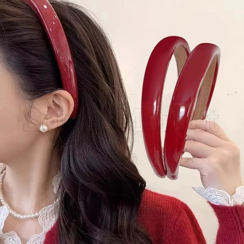 ที่คาดผมฟองน้ําหนังสีแดงย้อนยุค-ล้างหน้าวงผม-หญิงสาวหวานฟองน้ําผมห่วง-คริสต์มาสตกแต่งวงผม-อุปกรณ์ผม