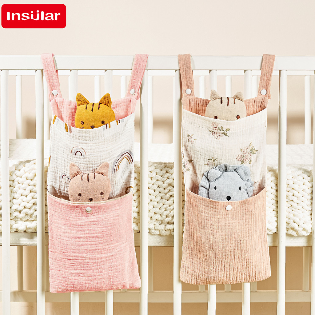 Insular Premium Cotton Baby Bedside Caddy - กระเป๋าเก็บของแบบแขวนอเนกประสงค์สําหรับผ้าอ้อมของเล่นการงอกของฟันและอื่นๆ