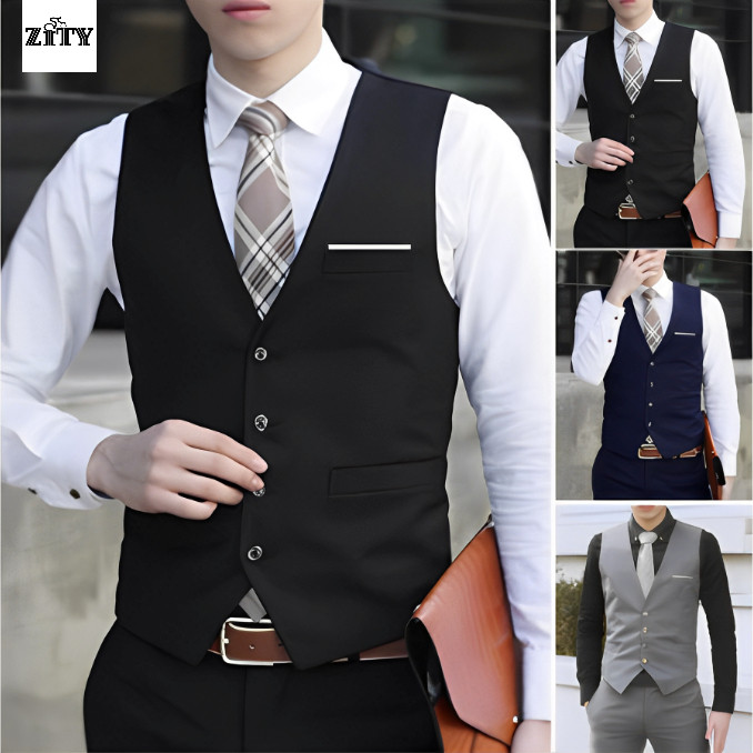 เสื้อกั๊กสูทผู้ชาย เสื้อกั๊กสูท เสื้อสูท ตัดเย็บดี ใส่สบาย ไม่ต้องรีด S-8XL สันทนาการ เสื้อกั๊กสีทึบ(สต็อกพร้อม)