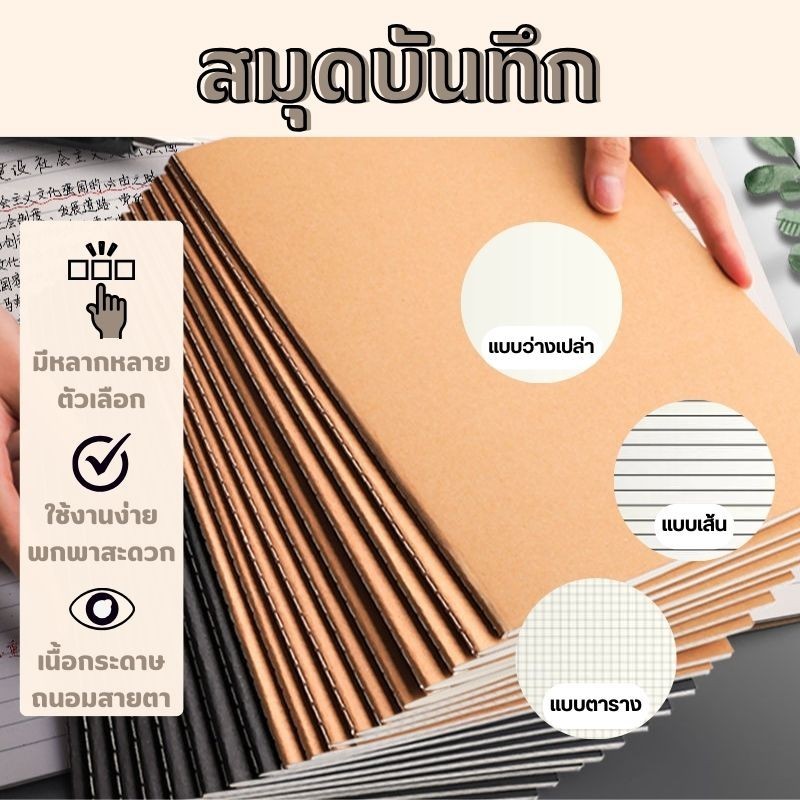พร้อมส่งในไทย สมุด สมุดโน๊ต เย็บด้าย น้ำตาล มีเส้น เส้นกราฟ ขนาด A5 จำนวน 36 แผ่น