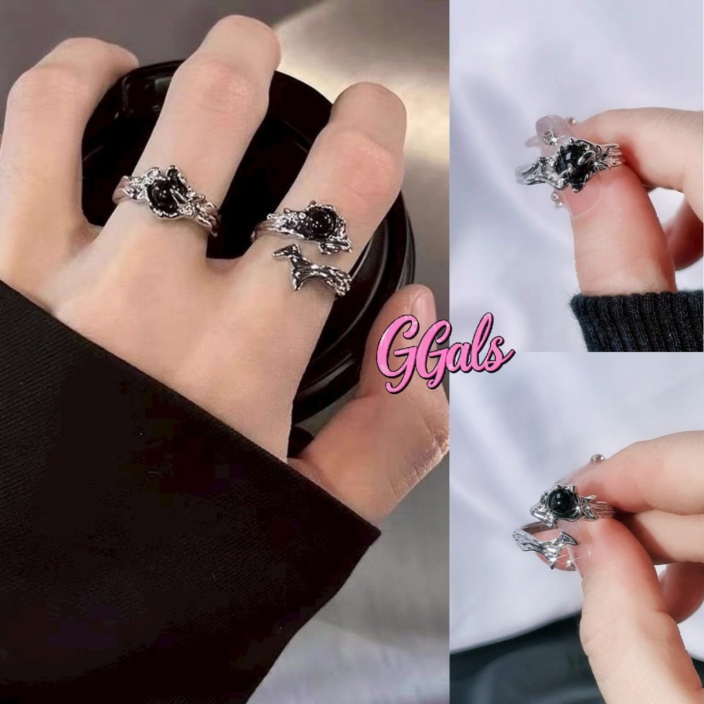 💐GGals💐แหวนแฟชั่น มี2แบบให้เลือก มินิมอลสไตล์ สำหรับผู้ชายและผู้หญิง สีดำเท่ พร้อมส่ง