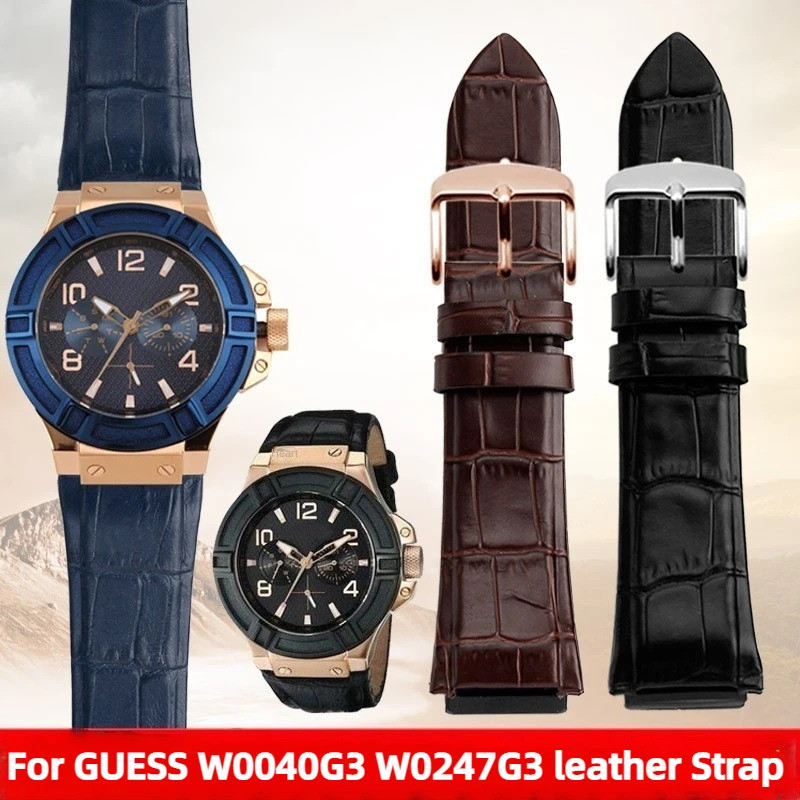 สําหรับ GUESS สายนาฬิกาหนังแท้ผู้ชาย W0040G3 W0247G3 W0040G7 Series blue cowhide สายนาฬิกา 22 มม.นาฬ