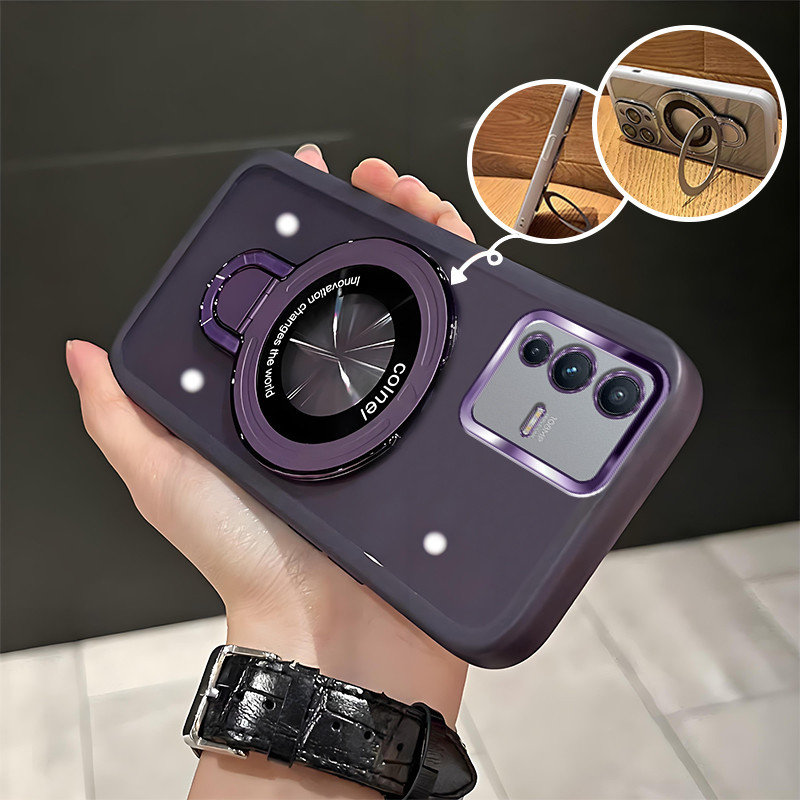 สําหรับ VIVO V23E V23 5G Y75 4G เคสโทรศัพท์ขาตั้งแม่เหล็กสําหรับClearกล้องPronectionเลนส์ปลอกโปร่งใสShockProof Hard Cover