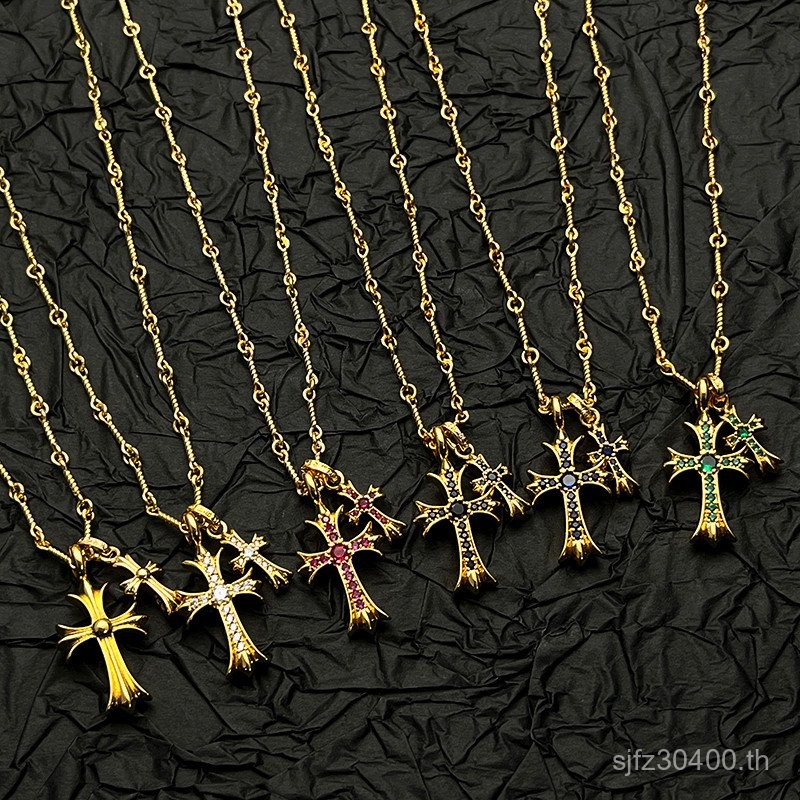 สร้อยคอยุโรปอเมริกา Niche Gold Cross สำหรับผู้ชาย ดีไซน์หรูหรา 22K KX68