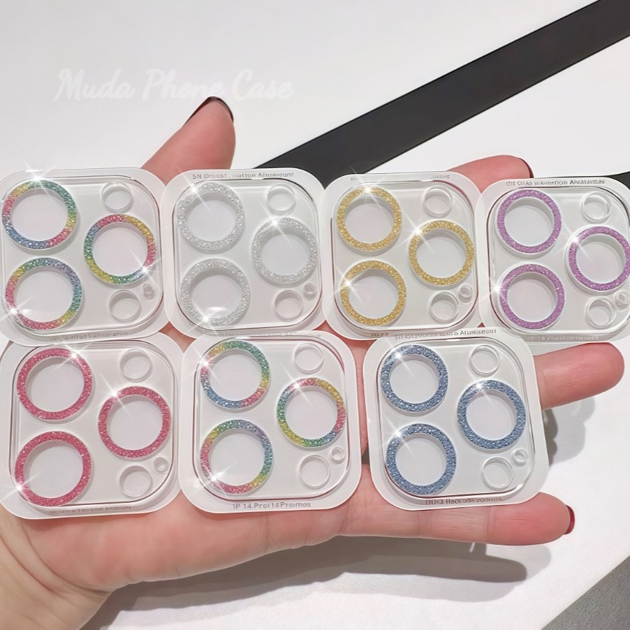 ผงแฟลช ฟิล์มเลนส์ ป้องกันการตก ความสวยงาม หรูหรา film lens for iPhone11 12 13 14 15 16 PRO MAX 14 15 16 PLUS 11 12MINI
