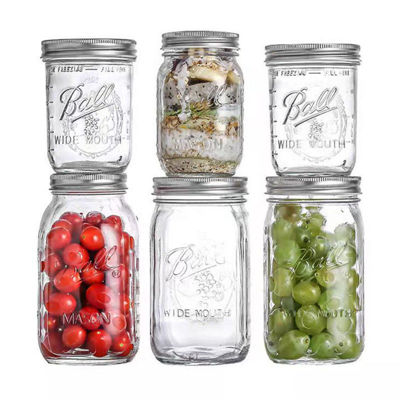 Mason Jar Mason Cup ถ้วยน้ําผลไม้ขวดสูญญากาศ [S717] Ball Wide Mouth Mason with Scale Glass Sealed Ja
