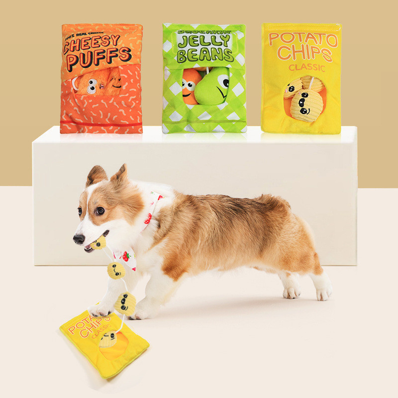 Creative Dog Plush Toy Snack-Shaped Cute Built-in Small Treats Interactive Dog Toy Bestseller