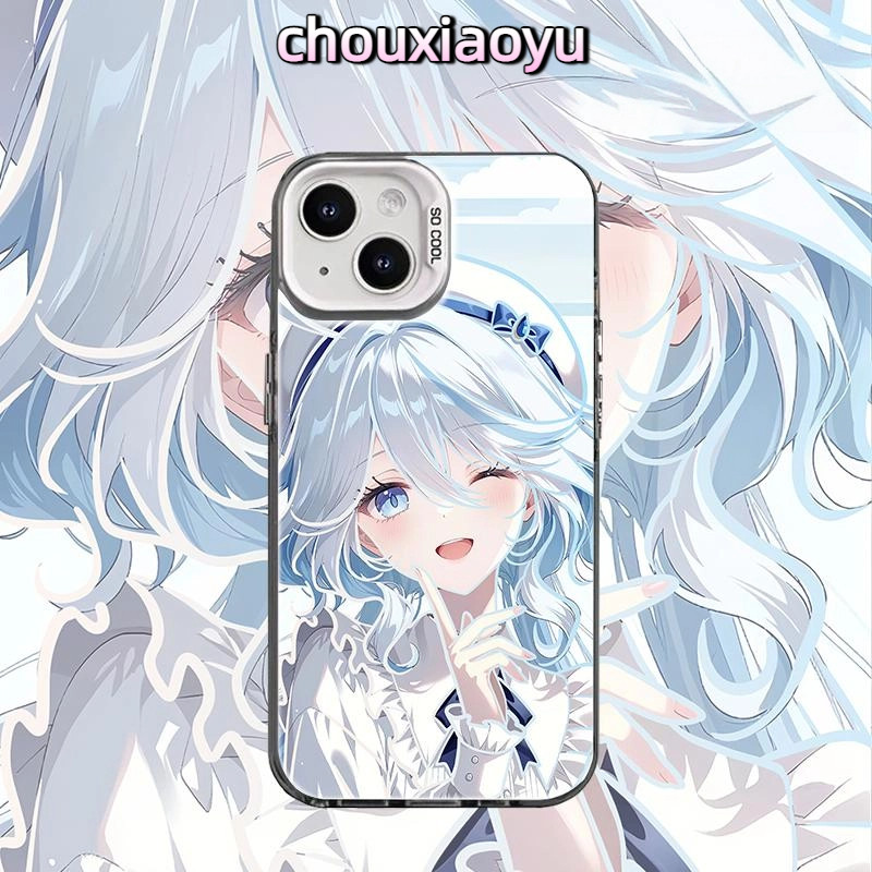 เหมาะสําหรับ Samsung Galaxy S20 S21 S22 S23 S24Ultra S25Ultra เคสโทรศัพท์ Genshin Impact‌ Furina อะนิเมะ Frosted สีสันเงิน