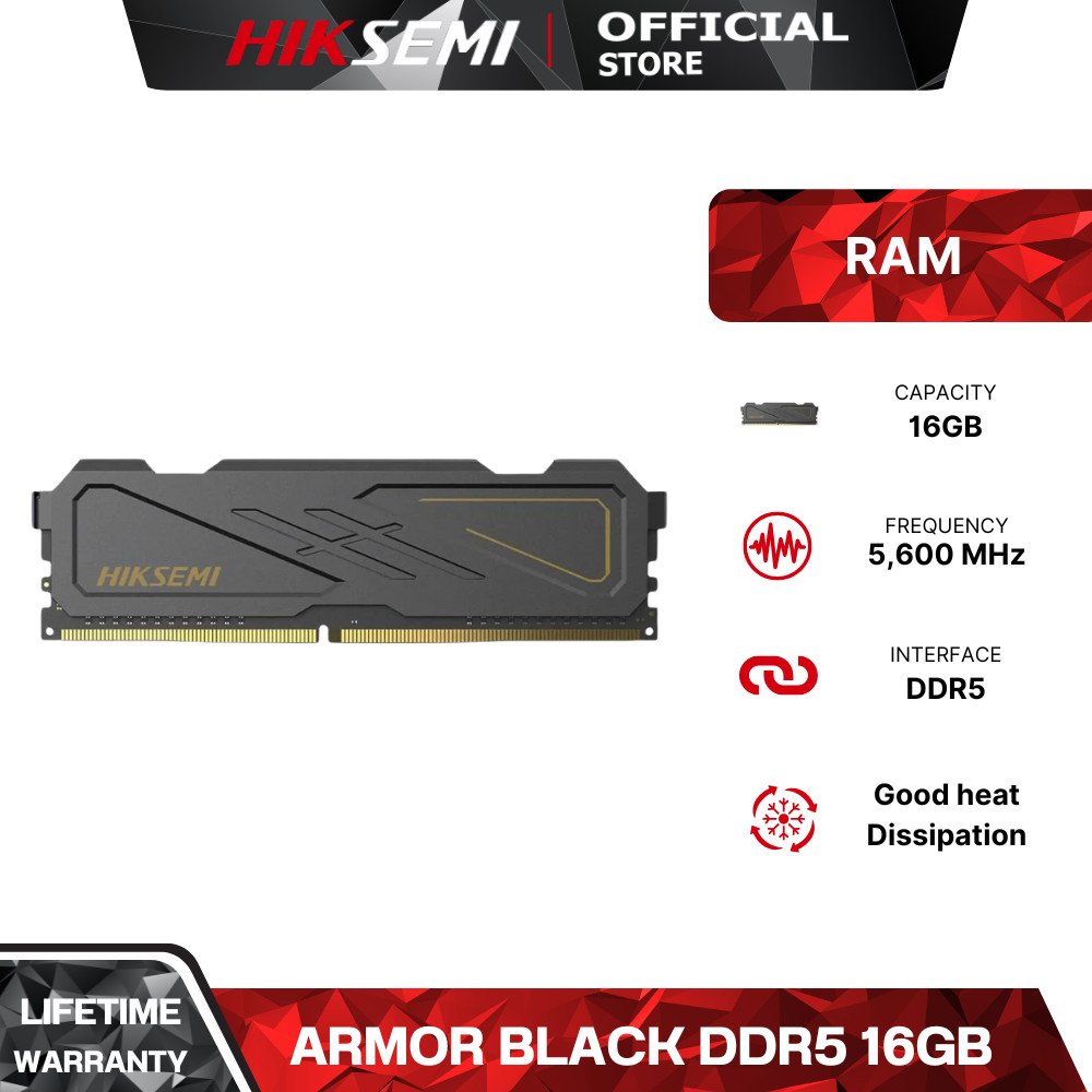 HIKSEMI ARMOR RAM DDR5 U10 U-DIMM 16GB BLACK 5600MHz (HSC516U56D2 16G)