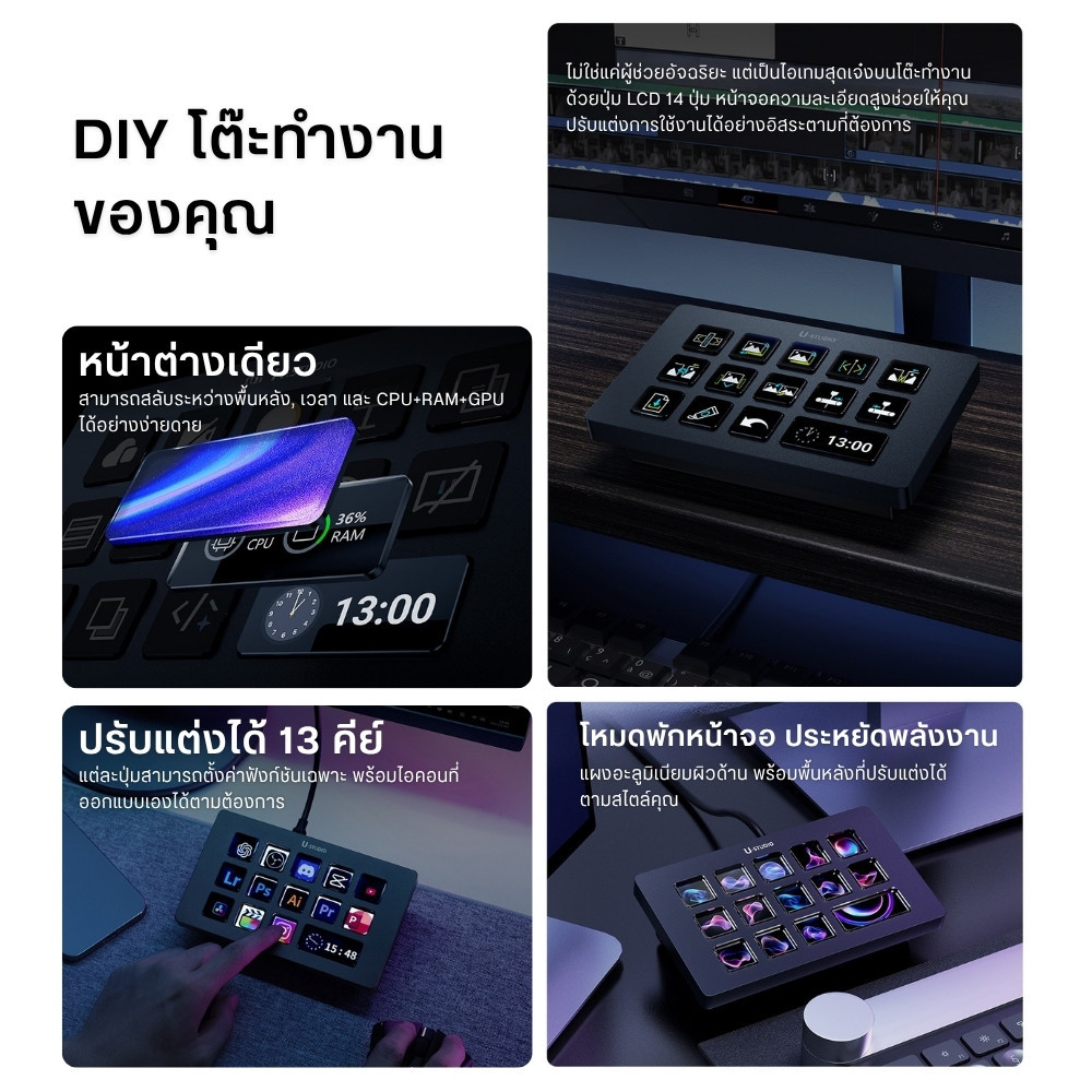 Ulanzi D200H Stream Deck With Dock อุปกรณ์สตรีม ระบบ Docking 7in1 LCD Keys 14 ปุ่ม USB Hub 100W PD - รูปที่ 5