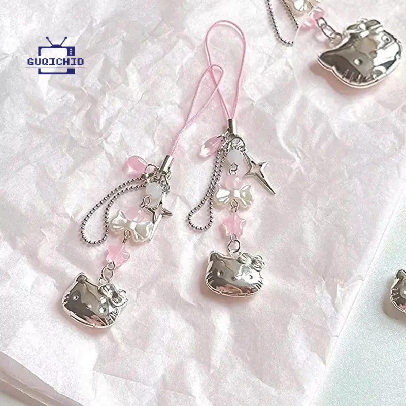 น่ารักสไตล์เกาหลี สายคล้องโทรศัพท์ลายคิตตี้สีชมพู ดีไซน์น่ารัก น่ารัก เชือกแขวนโทรศัพท์ Ccd เชือกคล้องโทรศัพท์มือ