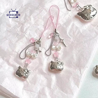 น่ารักสไตล์เกาหลี สายคล้องโทรศัพท์ลายคิตตี้สีชมพู ดีไซน์น่ารัก น่ารัก เชือกแขวนโทรศัพท์ Ccd เชือกคล้องโทรศัพท์มือ