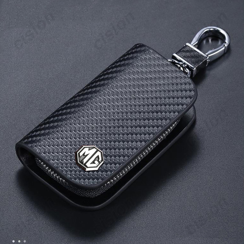 คาร์บอนไฟเบอร์หนัง Remote Car Key Case ฝาครอบผู้ถือกระเป๋าสตางค์สําหรับ MG 3 4 5 6 7 S5 ZS HS EV VS 