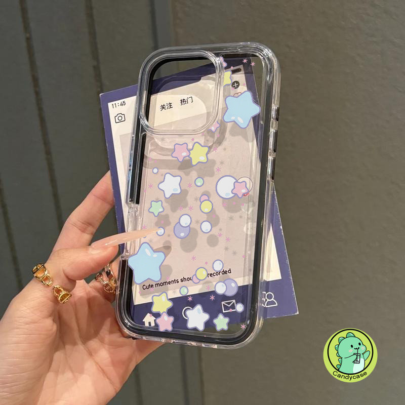 สีลูกกวาดขอบปลอกสําหรับXiaomi 15 14 13 13T Pro Poco X7 X6 X5 X4 GT M6 M4 F7 F6 F5 Civi 4 3 Pro 5G 4Gน่ารักการ์ตูนInsสไตล์Star Softกันกระแทกเคสโทรศัพท์ใส