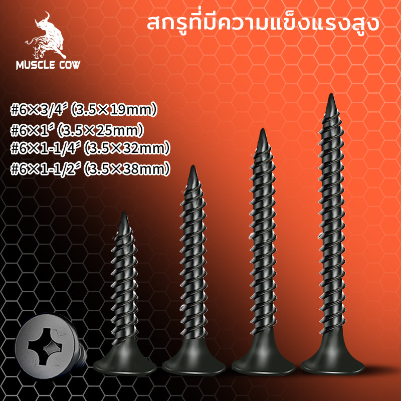 สกรูไดวอล สกรูดรายวอลล์ สกรูยิงฝ้าขน เกลียวปล่อย ตะปูเกลียว น็อตเกลียวอเนกประสงค์ปลายแหลม มี 4ขนาด สกรูดำ หัวคมเจาะเร็วไ