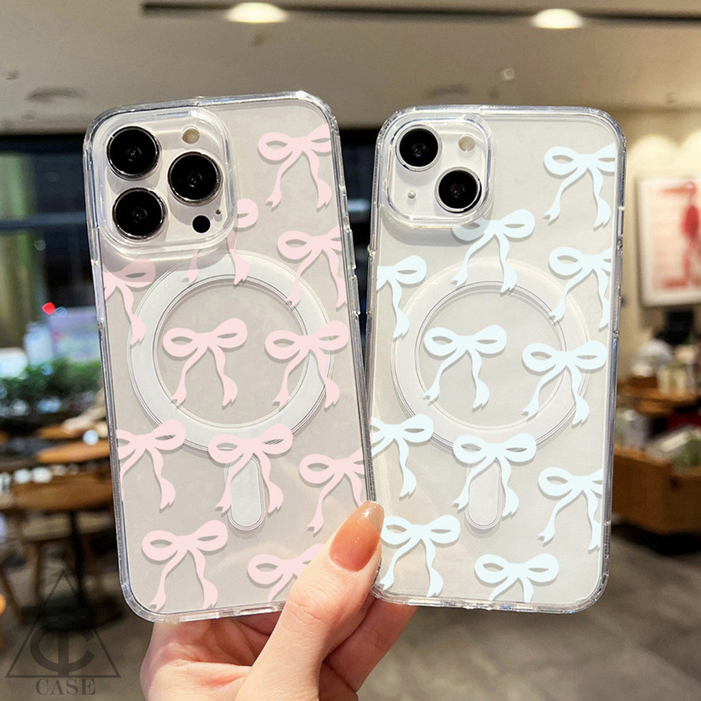 Pink Bow Case แม่เหล็ก ทุกรุ่น เคส ชาร์จไร้สาย Samsung A56 A06 A16 A55 A54 A35 A36 A26 A15 S25 Ultra 5G