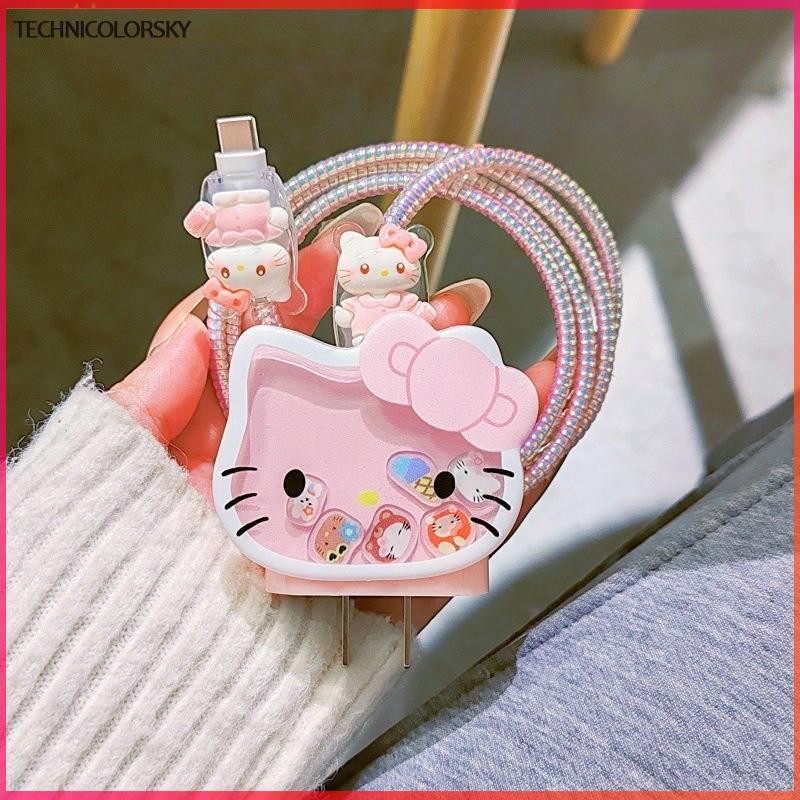 Technicolorsky น่ารักสายชาร์จข้อมูลสําหรับ 20W Charger Case ฝาครอบป้องกัน Winding Kit Anti-break ป้องกัน TSY