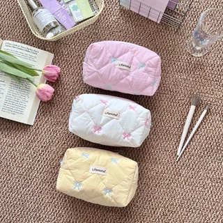 (ในสต็อก) กระเป๋าแต่งหน้า INS สไตล์ใหม่ Bowknot แบบพกพาถุงเก็บสินค้าขนาดเล็ก