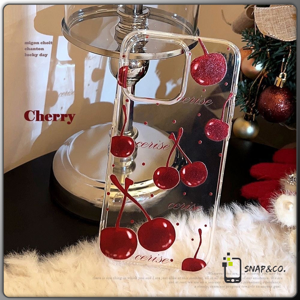 โปร่งใส จัดส่งจากประเทศไทย เชอรี่สีแดงแฟชั่นfor iPhone เคสไอโฟน 11 12 13 14 15 16 PLUS PRO MAX X XS MAX XR 7/8PLUS แอปเ