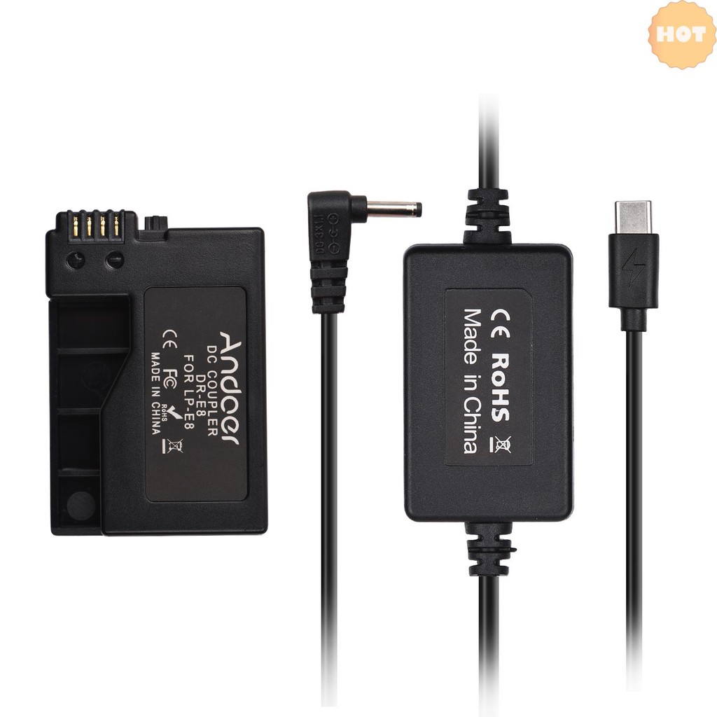 [2025 ใหม่] Andoer PD USB Type-C สาย DR-E8 Dummy แบตเตอรี่ DC Coupler LP-E8 สําหรับ Canon EOS Rebel 