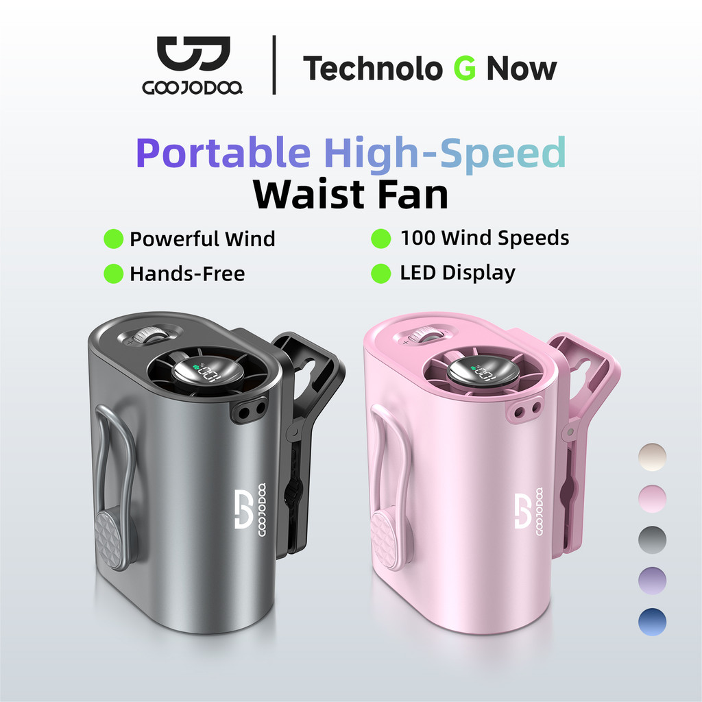 GOOJODOQ GFS011 พัดลมคาดเอวแบบหนีบ 11 เมตร/วินาทีลม 9H Runtime 360° ปรับได้สําหรับทํางานและกลางแจ้ง