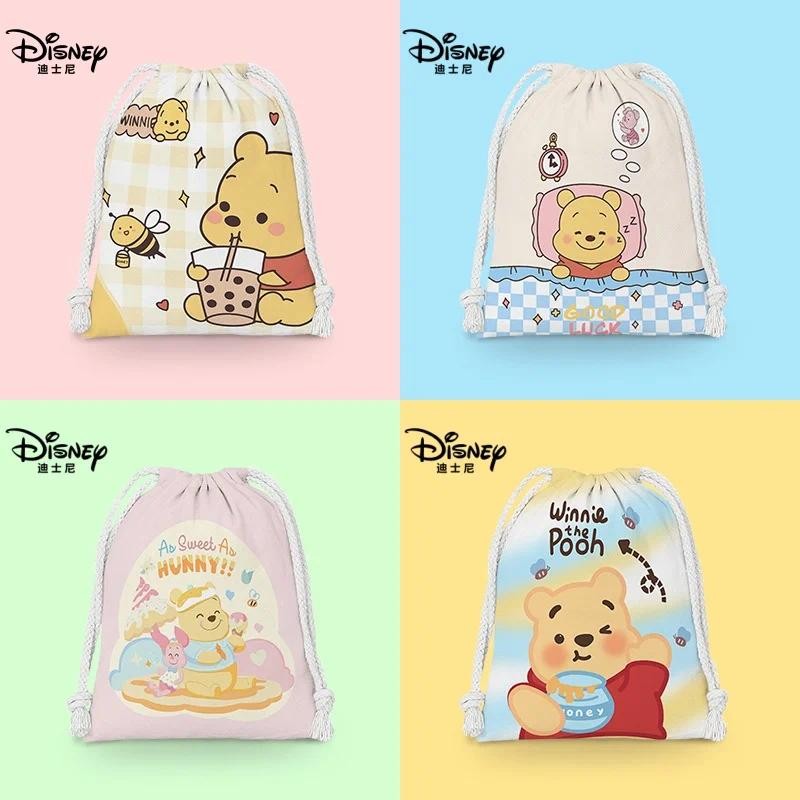 Disney Cartoon Drawstring Bag 25x32cm Winnie the Pooh Cute Portable Bag Cosmetic Bag Student Storage Bag ของขวัญวันเกิดเด็ก