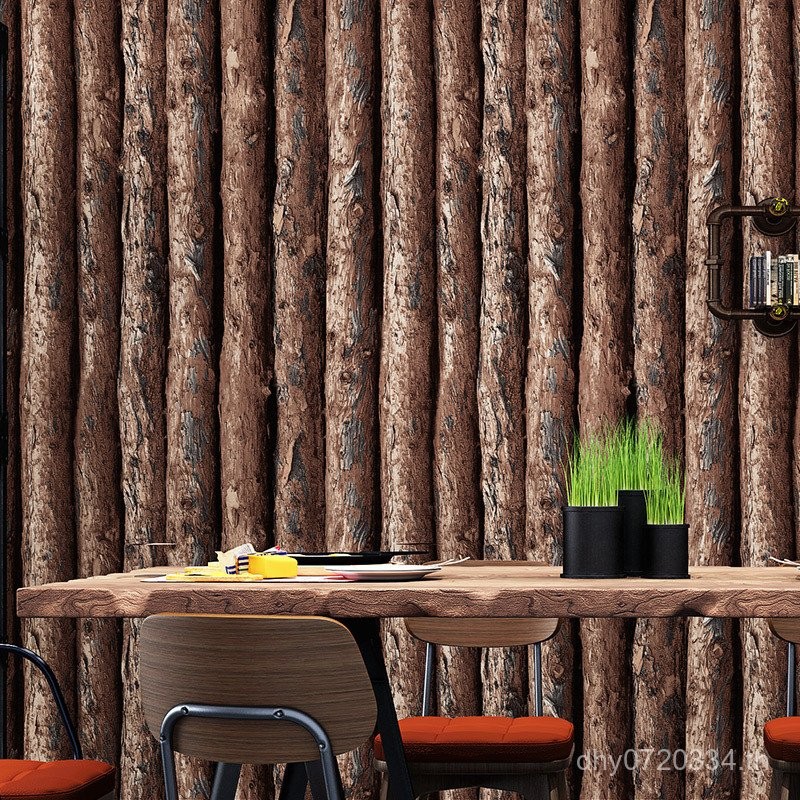 Cafe วอลล์เปเปอร์พื้นหลัง Trunk Bark 3D Log วอลล์เปเปอร์โรงแรมเลียนแบบลายไม้จีน Log Bar 2BBN