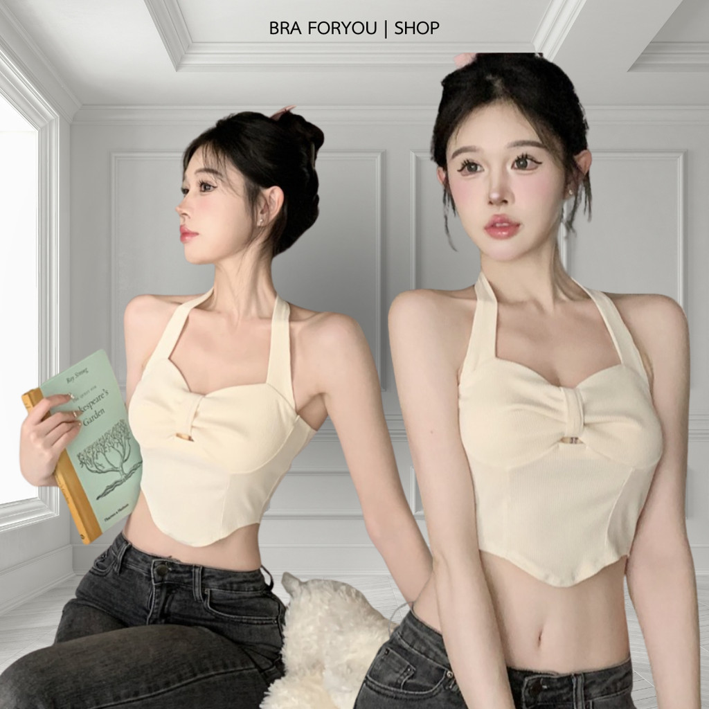Bra Foryou เสื้อครอปคล้องคอผ้าร่อง มีฟองน้ำในตัว 228 ผู้หญิง Women