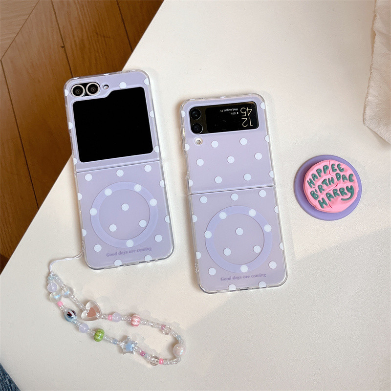 สําหรับ Samsung Galaxy Z Flip 7 6 5 4 3 กรณีสีม่วง Wave Point Magnetic Bracket สร้อยข้อมือสองด้าน IM