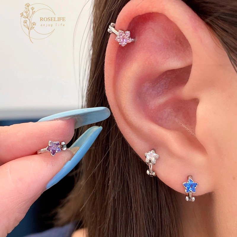 ต่างหูห่วงโรสไลฟ์ สีชมพูคริสตัล สำหรับผู้หญิง สไตล์เกาหลี เสริมความสวยงามให้แก่คุณ