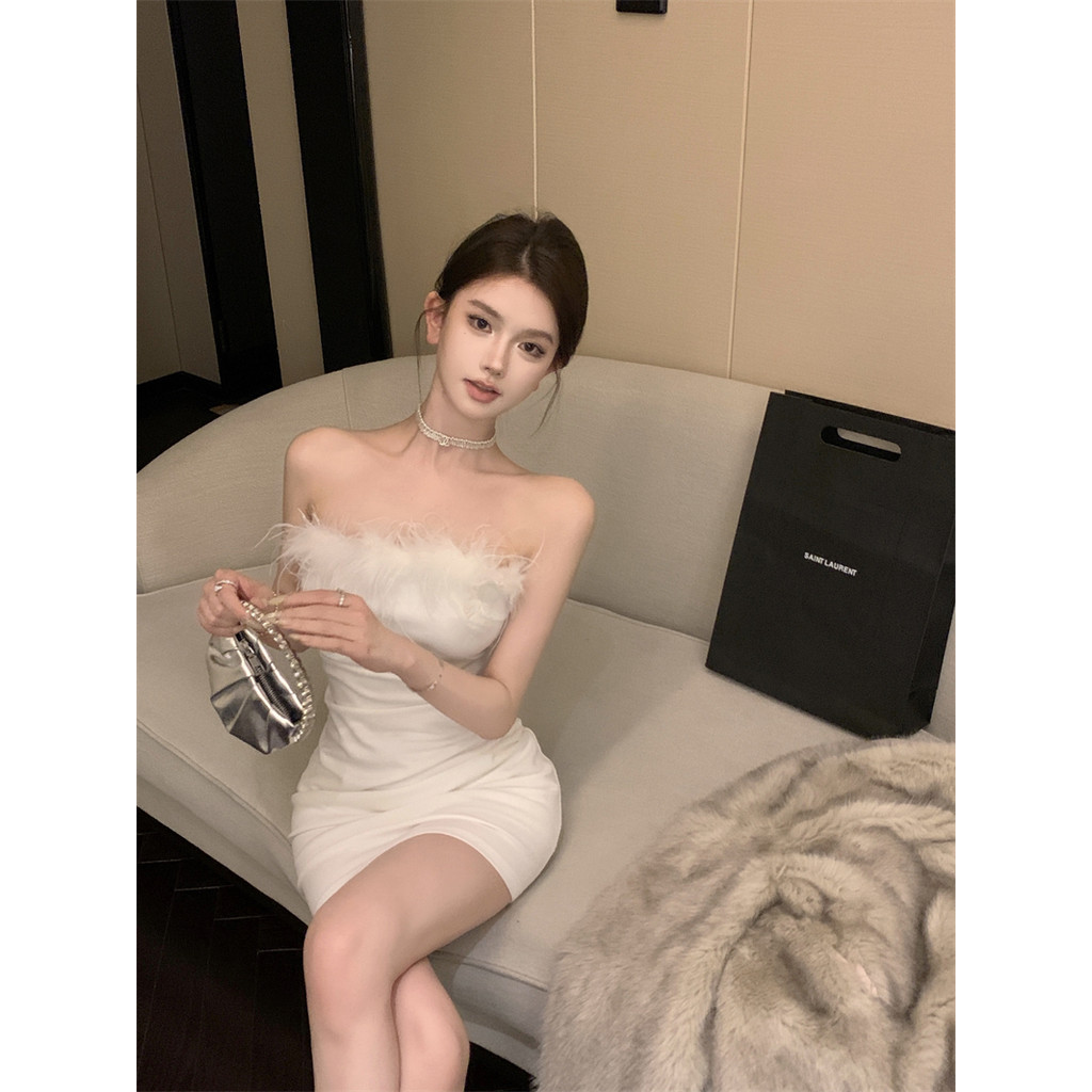 Cilset🛒พร้อมส่ง🎀ชุดมินิเดรส สีดำ ไม่มีฟองน้ำ ดีเทลแต่งขนมุงมิ้ง สง่างาม เดรสออกงาน สไตล์เกาหลี /FY2490 - รูปที่ 5