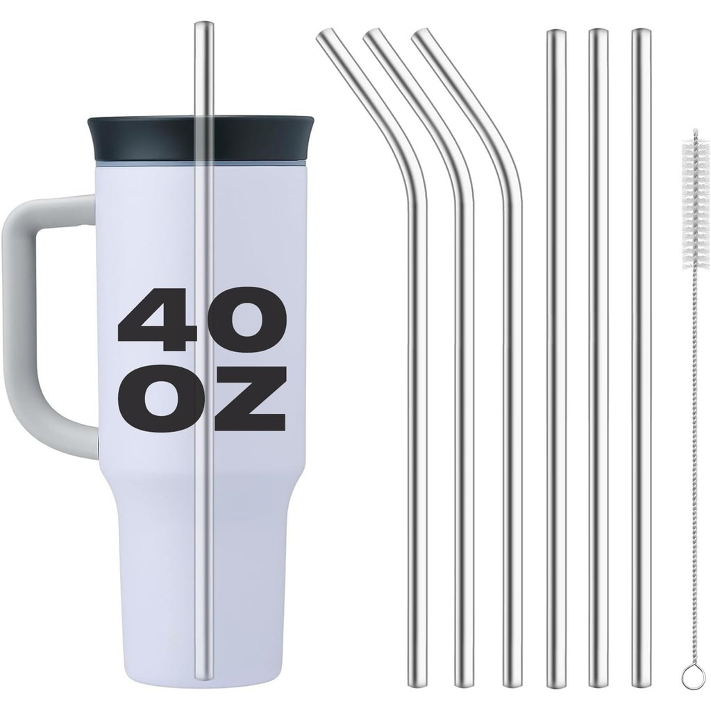 6 ชิ้นหลอดสแตนเลสสําหรับ Owala ขวดฉนวน 40 ออนซ์ Tumbler, หลอดเปลี่ยนโลหะพร้อมแปรงทําความสะอาดสําหรับ