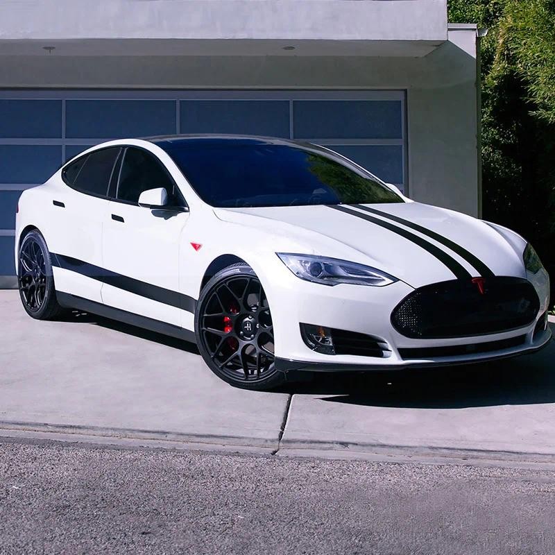 กีฬาด้านหน้า Hood และด้านข้างประตูเอว Line Racing Stripes Decal ไวนิลกราฟิก Blackout Wrap สําหรับ Te