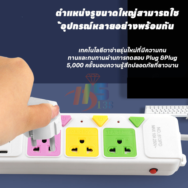 สั่งซื้อวันนี้ รับฟรีเสื้อธงชาติทันที ปลั๊กไฟ USB 3เมตร 5เมตร  ผ่านมาตรฐาน มอก.ปลอดภัย ทำจากทองเหลือง 3ตา  คุณภาพสูง - รูปที่ 4