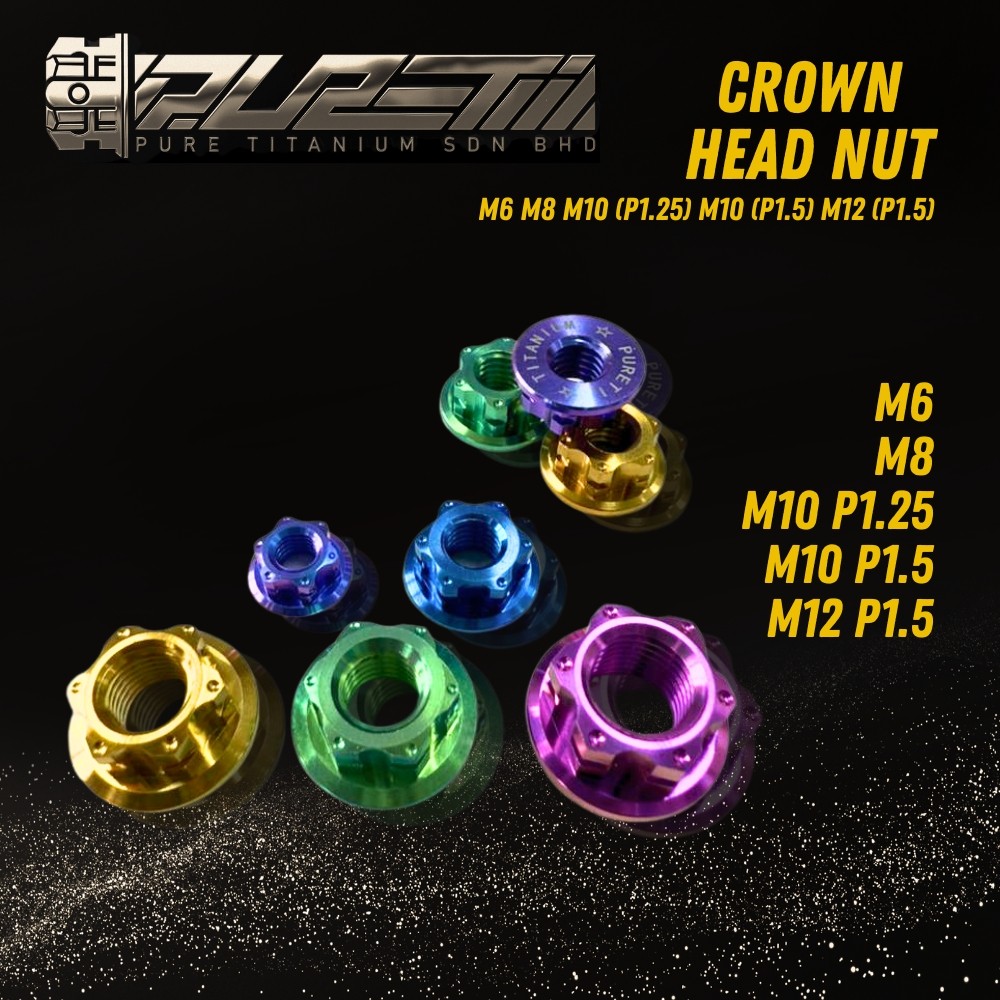 M6 P1.0 M8 P1.25 M10 P1.25/P1.5 M12 P1.5 CROWN Nut GR5 ไทเทเนียมรถจักรยานยนต์ฝาครอบสลักเกลียว Yamaha