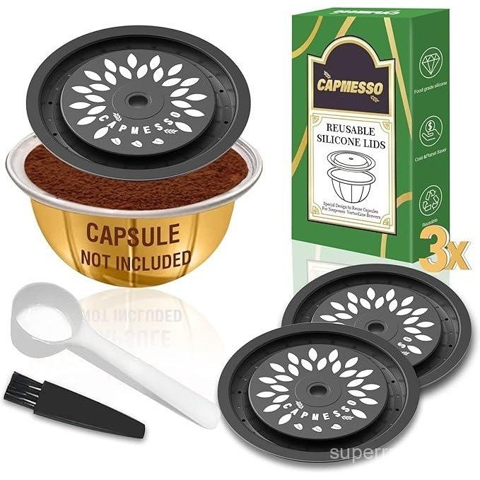3 count CAPMESSO Reusable Coffee Capsule Lids for Reusable Nespresso Pods Vertuo, Food Grade Silicon
