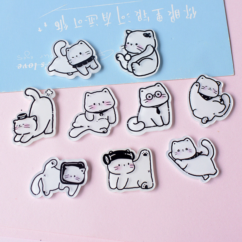 10ชิ้น/แพ็คน่ารักภาพประกอบสไตล์โปร่งใสวิ่งแมวอะคริลิเรซิ่น ทําเอง สําหรับกิ๊บพวงกุญแจจี้ทําอุปกรณ์เสริม