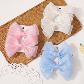 2pcs ลูกไม้หวานสาวชีฟองคลิปผมน่ารักโบว์คลิปผมเด็กเกาหลี Headwear ผมขายส่ง
