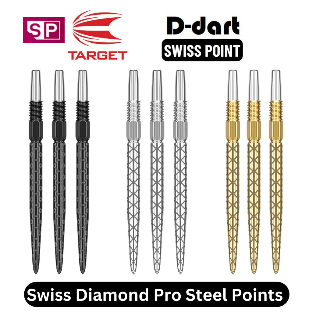 TARGET Dart Point - SWISS DIAMOND PRO POINT BLACK/GOLD/SILVER REPLACEMENT STEEL DART POINT 3 ชิ้น/แพ็ค