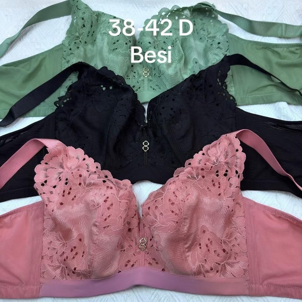 Bra 40D Cup Besi 4 Hook Tali Adjustable Soft Wired Lace Bra Dawai Lembut