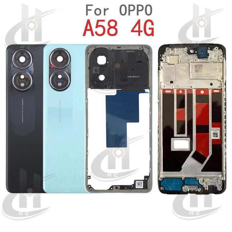 สําหรับ OPPO A58 4G CPH2577 แบตเตอรี่ฝาหลังกรอบกลาง + ปุ่ม + กรอบด้านหน้า LCD + เลนส์กล้อง