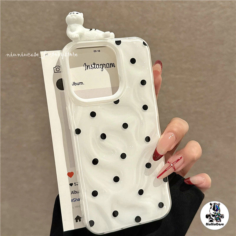 For IPhone 16 15 14 13 12 11 Pro Max X XR XS Max 7 8 Plus Simple Polka Dots เคสโทรศัพท์การ์ตูน เคสไอโฟน13 Soft TPU Case thumbnail 4