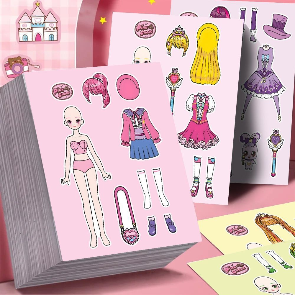 จับการ์ตูน 6 ชิ้น! Teenieping Dress Up สติกเกอร์สาวน่ารักของเล่นปริศนา DIY สติกเกอร์โน้ตกาวในตัวที่ทําด้วยมือ
