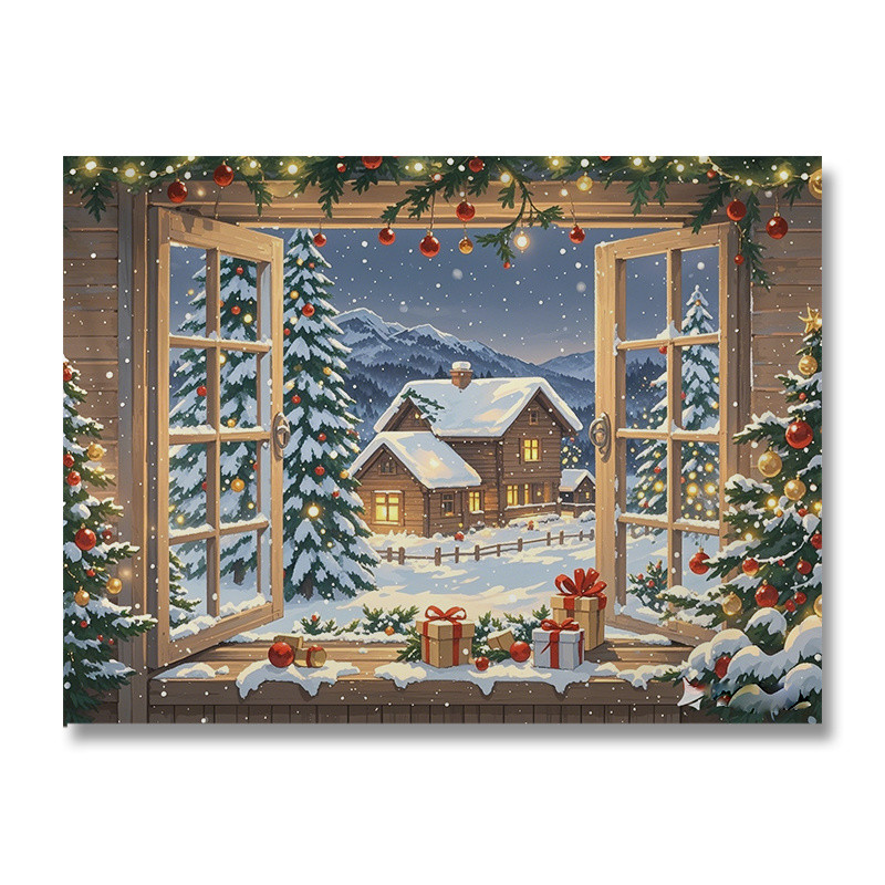 คริสต์มาสทิวทัศน์หิมะหน้าต่างพื้นหลังผ้าบรรยากาศวันหยุดแต่งตัวพรมห้องห้องนั่งเล่นผนังปกน่าเกลียดผ้าสดผ้าใบ - รูปที่ 5